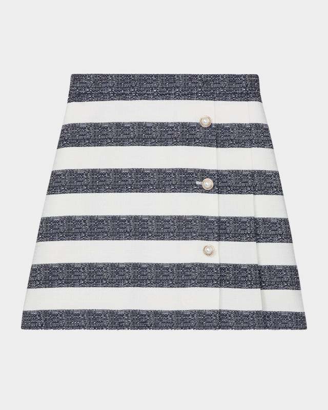 pleated striped tweed mini skirt